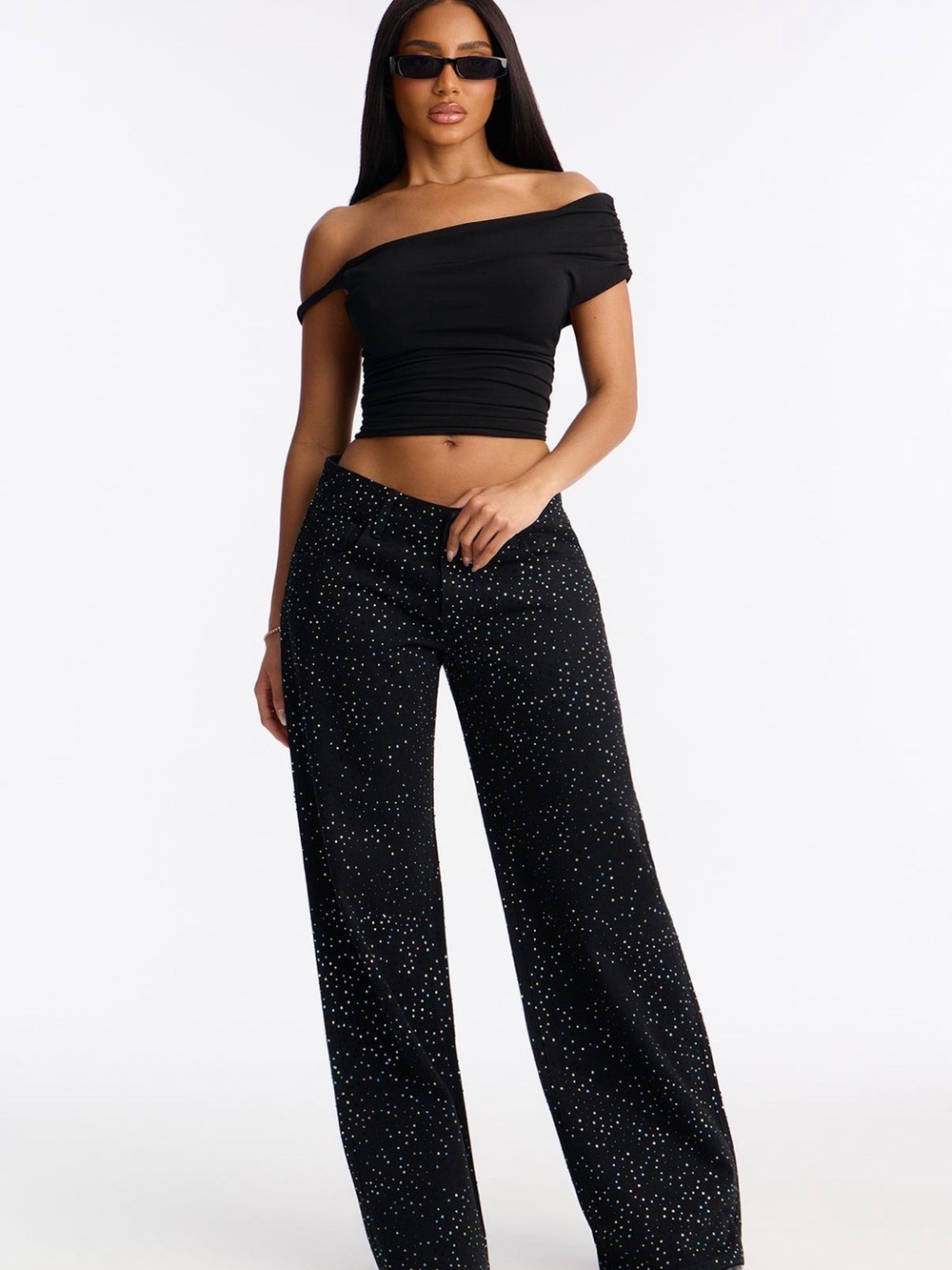 Fashion Nova Black Wide-Leg Sparkle Pants